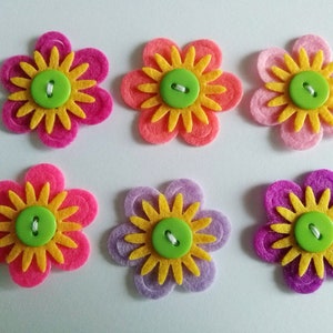 Felt Flowers, Felt Appliques, Felt and Button Embellishments, Hair Clip Flowers, Wedding Flowers, Flower Applique Set of 6 image 6