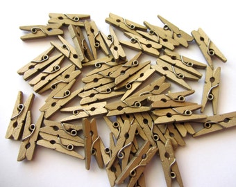 25 Mini Wood Clothespins Gold Mini Clothespin Mini Clothes Pins Wooden Mini Clothespins Small Gold Pegs Christmas Holidays