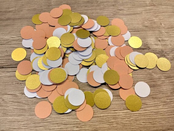 Gold And Coral White Wedding Confetti Paper Circles Wedding Etsy