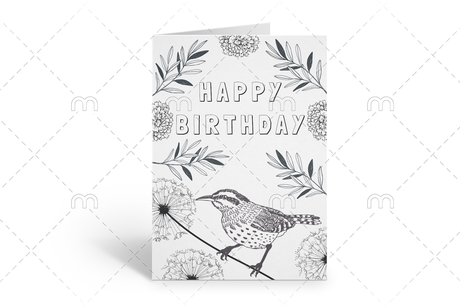 Printable Happy Birthday Bird Coloring Card Birthday Card Flowers ...