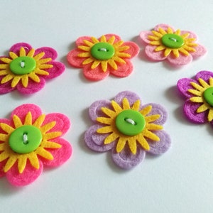 Felt Flowers, Felt Appliques, Felt and Button Embellishments, Hair Clip Flowers, Wedding Flowers, Flower Applique Set of 6 image 7