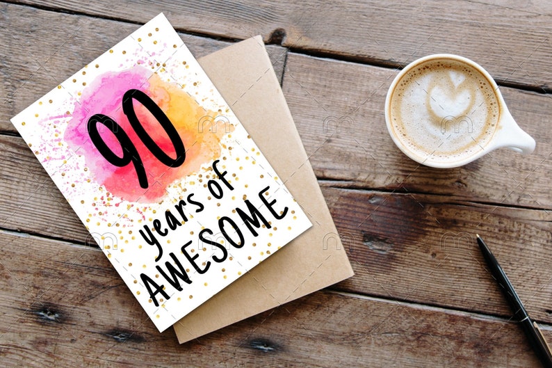 PRINTABLE 90th birthday card birthday card printable instant download birthday card 90 years of awesome cheerful 90th birthday card digital image 1