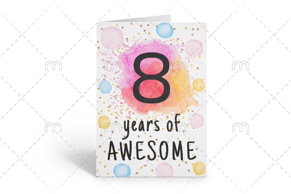 PRINTABLE 8th Birthday Card Birthday Card Printable Instant Download ...