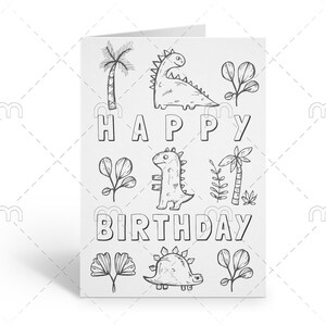 Printable Happy Birthday Dinosaurs Coloring Card Birthday Card for ...