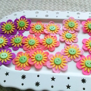 Felt Flowers, Felt Appliques, Felt and Button Embellishments, Hair Clip Flowers, Wedding Flowers, Flower Applique Set of 6 image 2