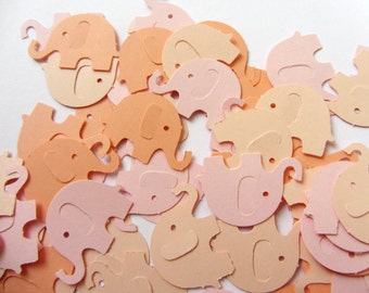 Coral Elephant Die Cuts Peach Table Confetti Pink Baby Shower Decoration Paper elephants coral peach pink baby shower girl