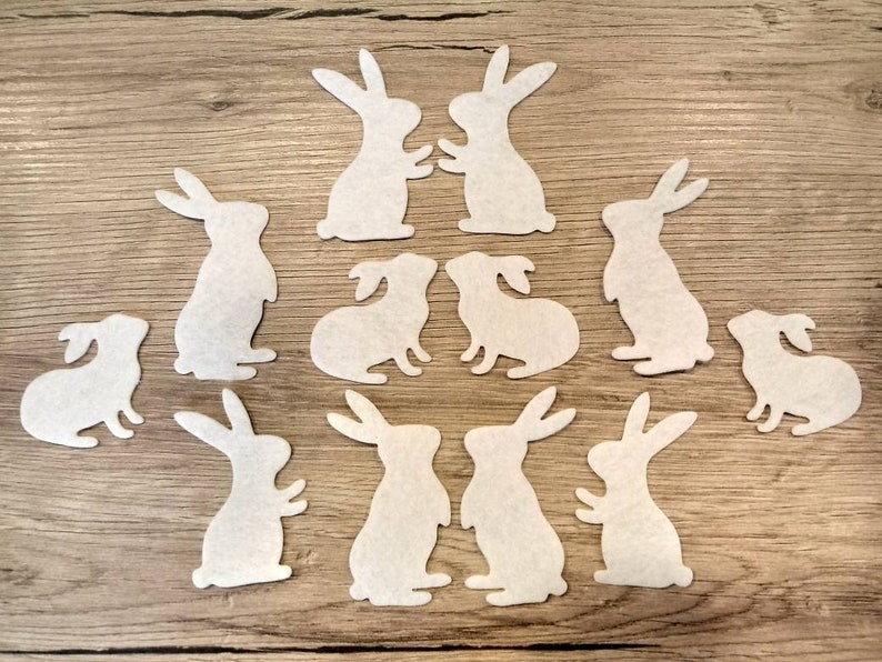 12 Felt Bunny Rabbits Rabbit Die Cuts Animal Shapes Felt Pets Mixed Colours white Felt Die Cuts Easter Craft Embellishments