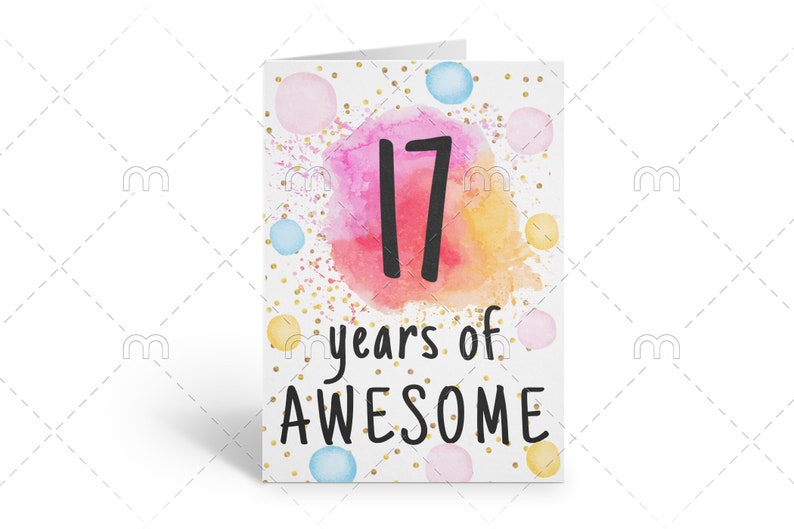 PRINTABLE 17th Birthday Card Birthday Card Printable Instant Download ...