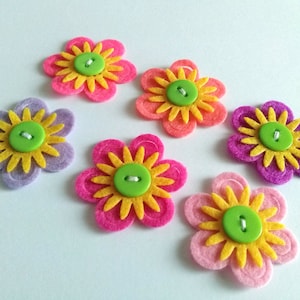 Felt Flowers, Felt Appliques, Felt and Button Embellishments, Hair Clip Flowers, Wedding Flowers, Flower Applique Set of 6 image 9