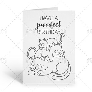 Printable Happy Birthday Cats Coloring Card Birthday Card for Boy Kids ...