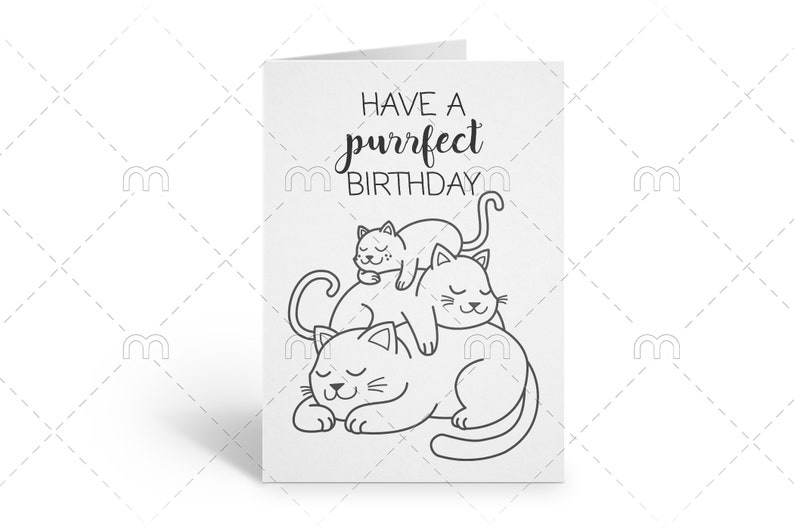 Printable Happy Birthday Cats Coloring Card Birthday Card for - Etsy