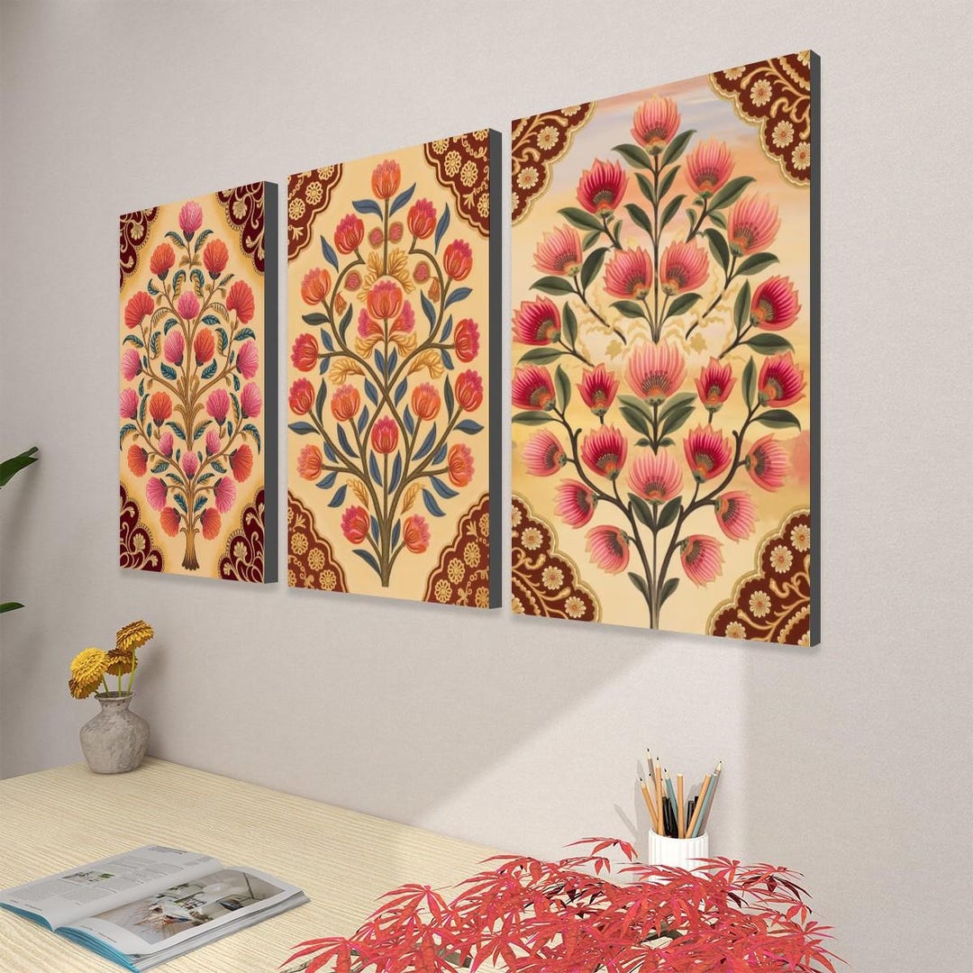 Floral Tree Wall Art Set – Vintage Botanical Prints on Canvas, Boho ...
