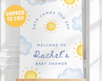 Here Comes the Son Baby Shower Sign, Cloud Baby Shower Welcome Sign, Here Comes the Son Sign, Sun Baby Shower Poster, Boy Baby Shower Decor