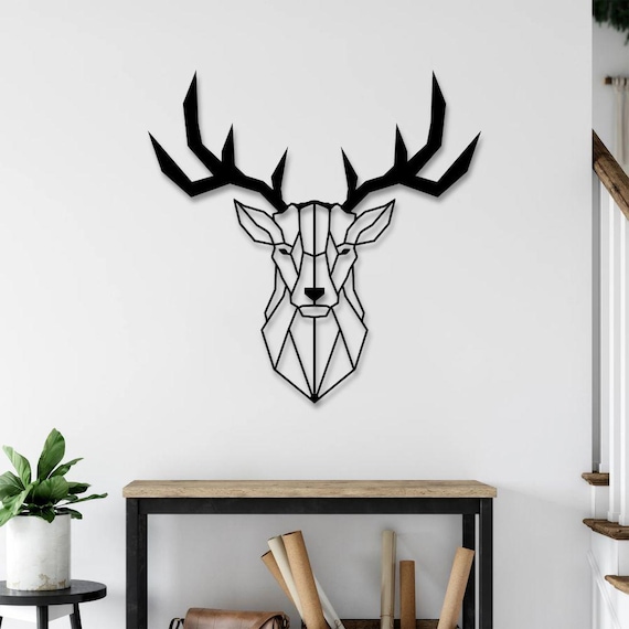 Geometric Deer Head Metal Wall Art: Modern Minimalist Silhouette
