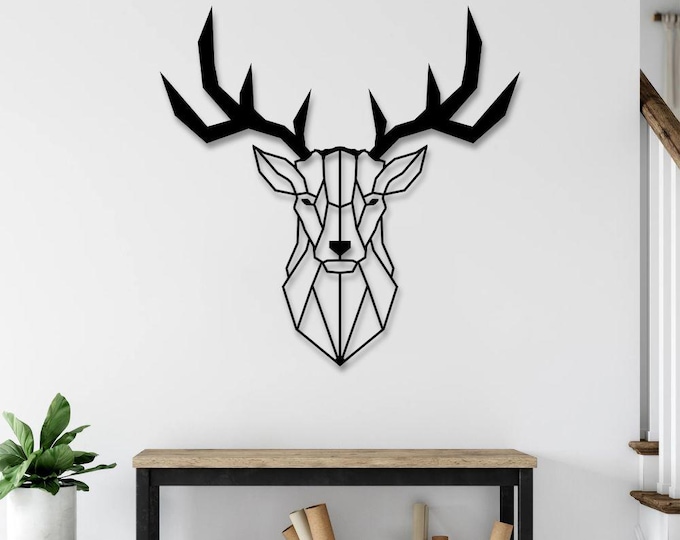 Geometric Deer Head Metal Wall Art - Modern Animal Silhouette - Minimalist Wall Decor for Office or Home