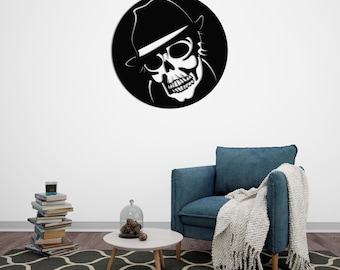 Mystery Skull with Hat – Gothic Metal Wall Art for Bold Interiors
