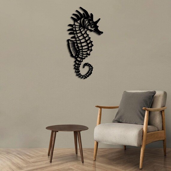 Seahorse Metal Wall Art, Modern 3D Coastal Marine Life Sculpture, Nautical Home Decor Accent