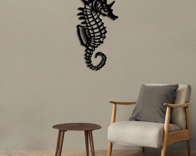 Seahorse Metal Wall Art, Modern 3D Coastal Marine Life Sculpture, Nautical Home Decor Accent