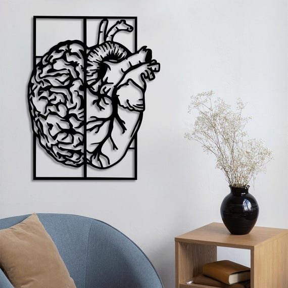 Brain & Heart Metal Wall Art: Modern Anatomical 3D Decor