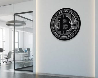 Bitcoin Metal Wall Art, Crypto Symbol Decor, Modern Office Wall Hanging, 2mm Steel