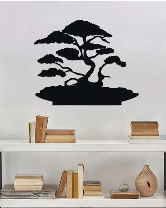 Bonsai Tree Metal Wall Art, Metal , Garden Decor, Garden Gift 18x15" Black