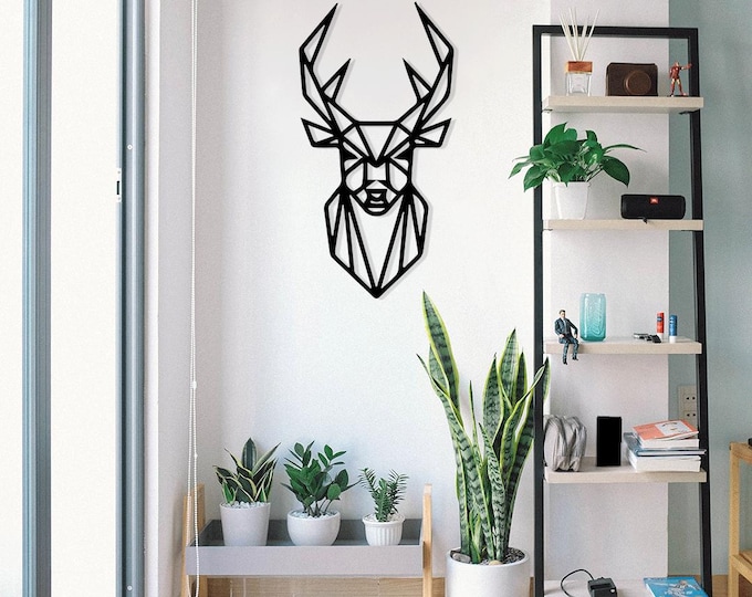 Geometric Deer Metal Wall Art - Modern Minimalist Animal Decor - Contemporary Wall Sculpture for Home or Office