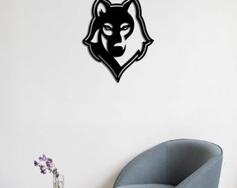 Arte de pared de metal con cabeza de lobo 3D, escultura geométrica moderna, decoración minimalista para el hogar y la oficina.