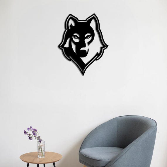 3D Wolf Head Metal Wall Art, Modern Geometric Wall Sculpture, Minimalist Home Office Decor