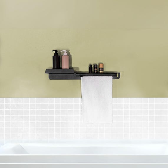 Saccio Modern Metal Floating Bathroom Shelf with Towel Bar & Storage
