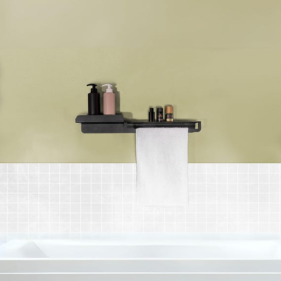 Saccio Modern Metal Floating Bathroom Shelf with Towel Bar | Wall Mounted Storage Organizer | Rustproof Black Bathroom Rack