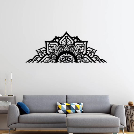 Half Mandala Metal Wall Art – Modern Boho Black Wall Hanging for Living Room