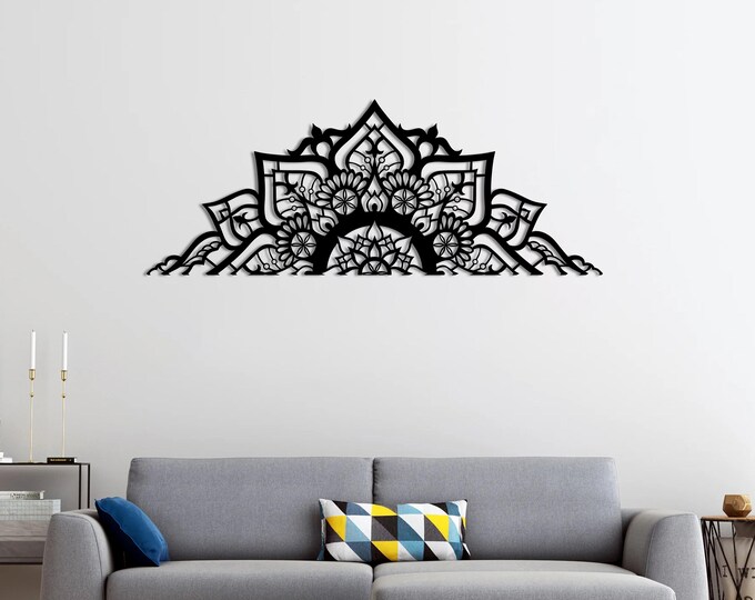 Half Mandala Metal Wall Art – Modern Boho Black Wall Hanging for Living Room