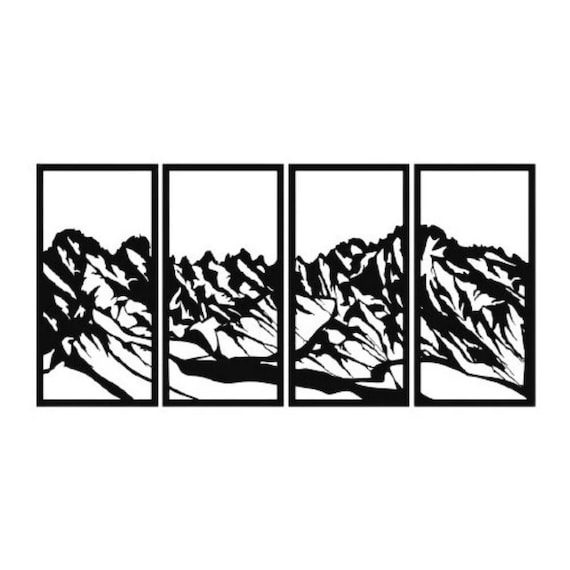 Modern Metal Mountain Wall Art: 4-Panel Abstract Decor (39x20)