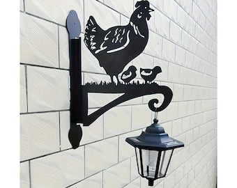 Metal Hen and Chick Design Decorative Outdoor Wall Hanger Black  11.81"x 8.46"(30x21,5cm)