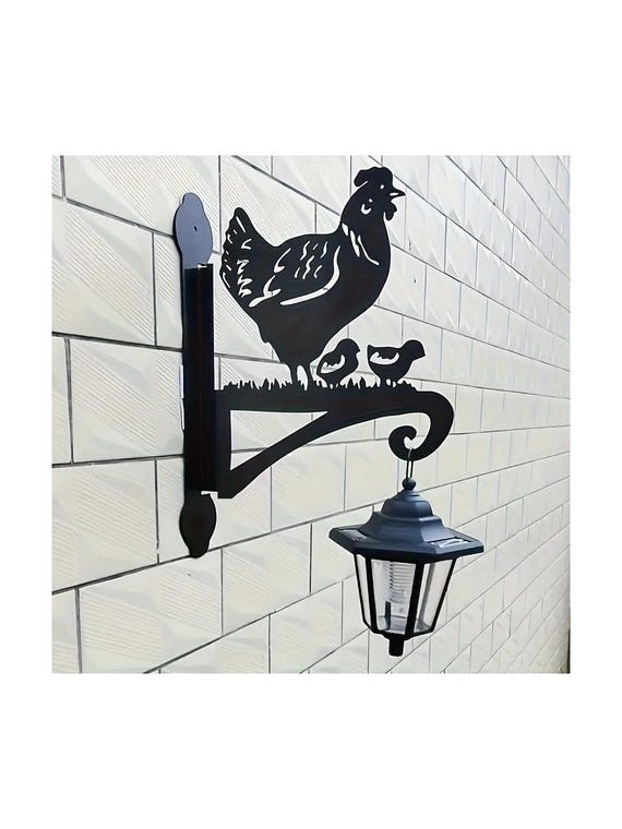 Metal Hen and Chick Design Decorative Outdoor Wall Hanger Black  11.81"x 8.46"(30x21,5cm)