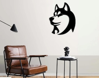Decoração de parede com cachorro Husky, adesivo de parede moderno em metal, decoração para casa