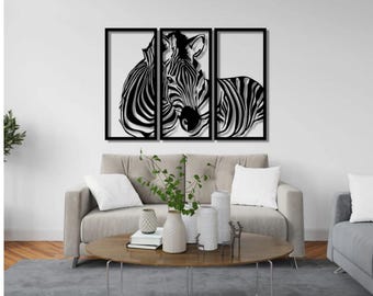 3-Panel Zebra Metal Wall Art - Modern African Wildlife Decor - Contemporary Safari Wall Hanging