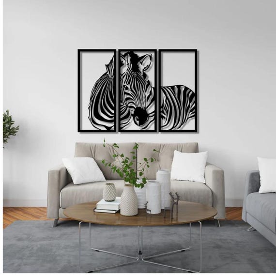 3-Panel Zebra Metal Wall Art - Modern African Wildlife Decor - Contemporary Safari Wall Hanging
