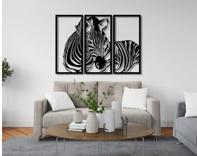 3-Panel Zebra Metal Wall Art - Modern African Wildlife Decor - Contemporary Safari Wall Hanging