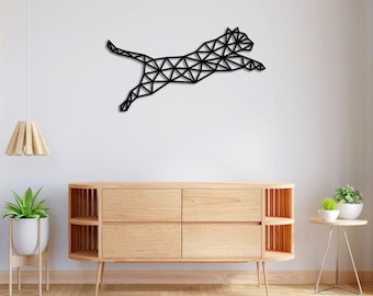 Geometrische Leopard Metall Wandkunst: Moderne 3D Tierskulptur