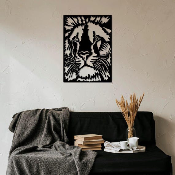 Lion Face Metal Wall Art – Modern Cut-Out Design, Contemporary Home Decor