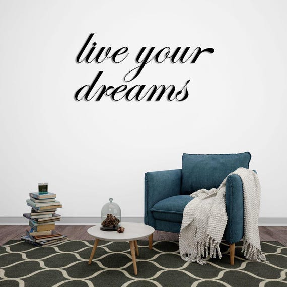 Live Your Dreams Metal Wall Art, Modern Inspirational Quote Decor, Minimalist Motivational Wall Sign