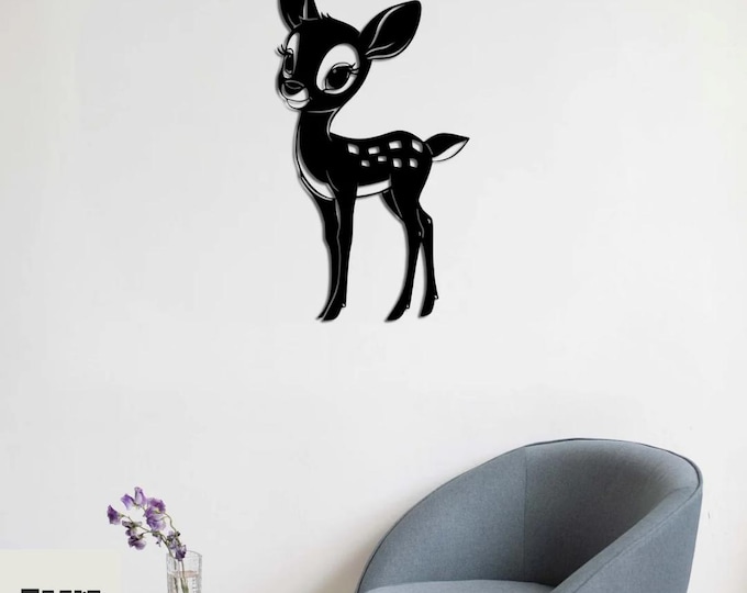 Cute Baby Deer Metal Wall Art, Minimalist Animal Silhouette, Modern Nursery and Home Decor