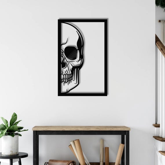 Half Skull Metal Wall Art – Gothic Industrial Skeleton Decor for Home or Studio