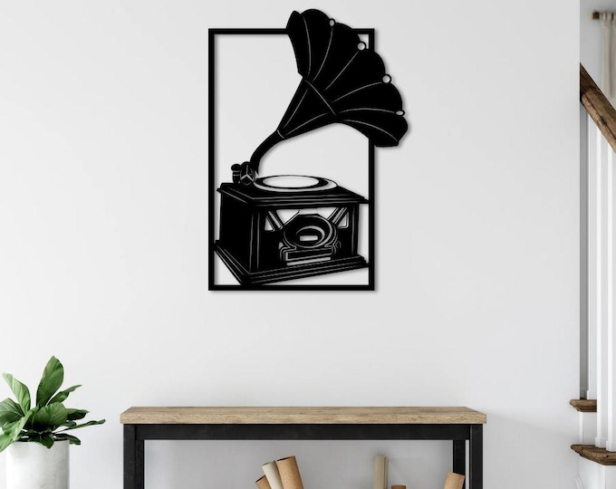 intage Gramophone Metal Wall Art - Retro Music Wall Decor - Decorative Piece for Music Rooms