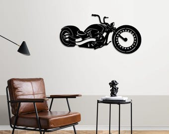 Motorcycle Metal Wall Art, Modern 3D Chopper Design, Industrial Biker Home Decor