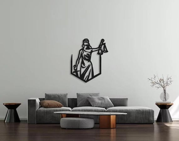 Scales of Justice Metal Wall Art, Themis Lady Justice Decor, Law Office Wall Hanging, Lawyer Gift, Justice Balance Symbol, Modern Metal Sign
