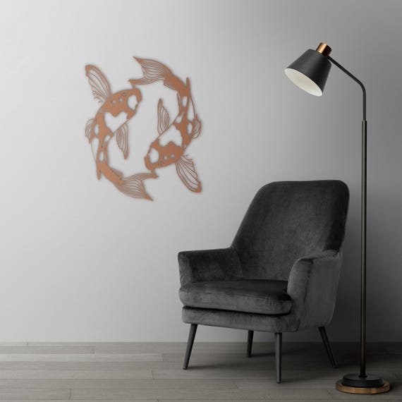 Modern Koi Fish Metal Wall Art – Japanese-Inspired Indoor Sculpture for Zen Home Decor