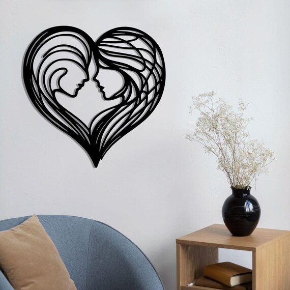 Romia Heart Silhouette Metal Wall Art – Romantic Couple Design, Love-Themed Modern Home Decor