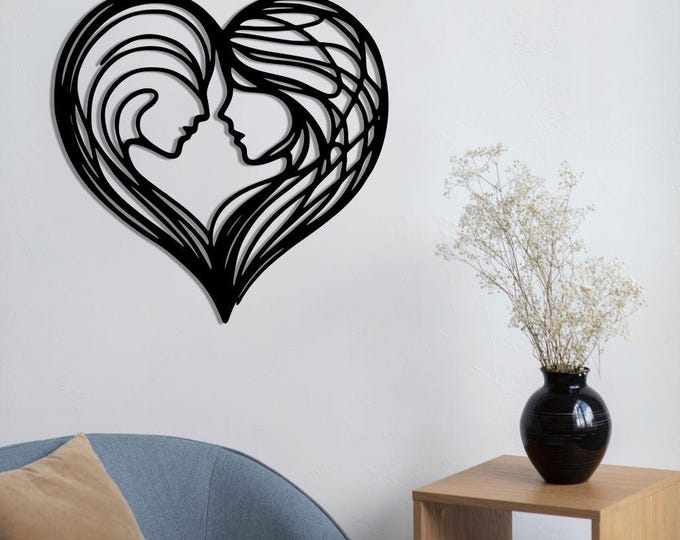 Romia Heart Silhouette Metal Wall Art – Romantic Couple Design, Love-Themed Modern Home Decor